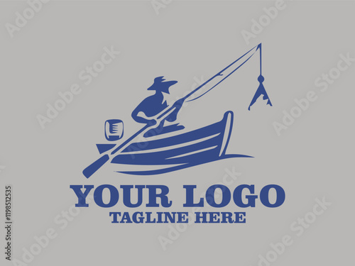 Vector illustration fisherman in a boat fishing patiently. Suitable for outdoor and recreational themes in design projects, publications, and promotional materials