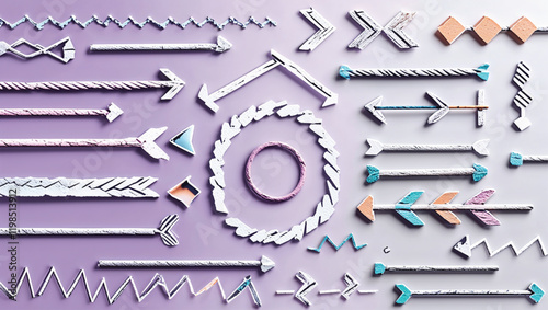 A transparent display of arrows drawn with chalk, arranged dynamically on a creamy peach pastel background, airy and artistic style, 32k, full ultra HD, high resolution  (3).eps