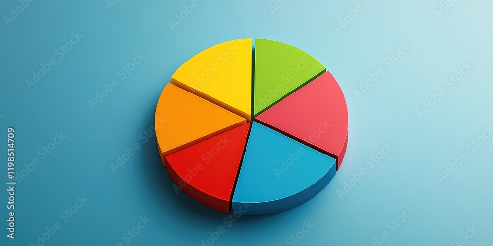 A pie chart divided into colorful fractions. A pie chart divided into colorful fractions.
