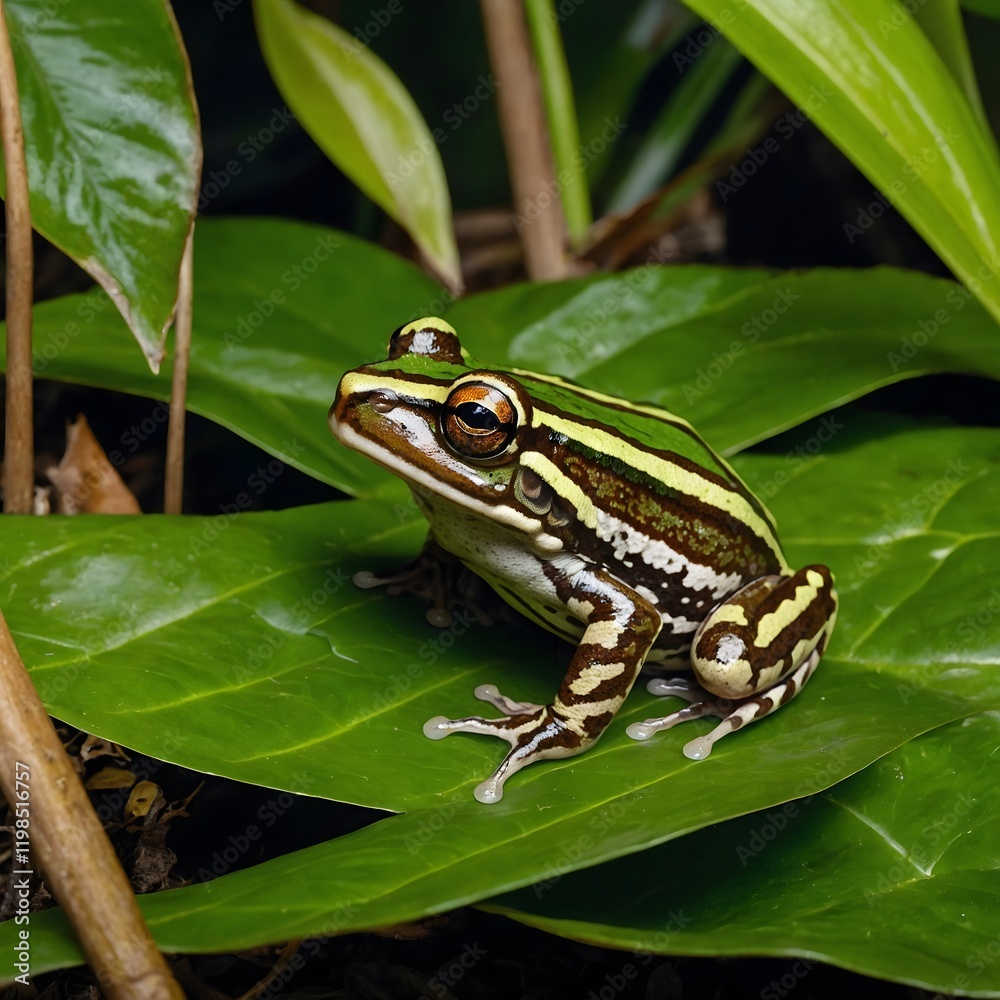 Obraz premium Life in the Stream: Buzzing Nursery Frogs and Their Precious Brood