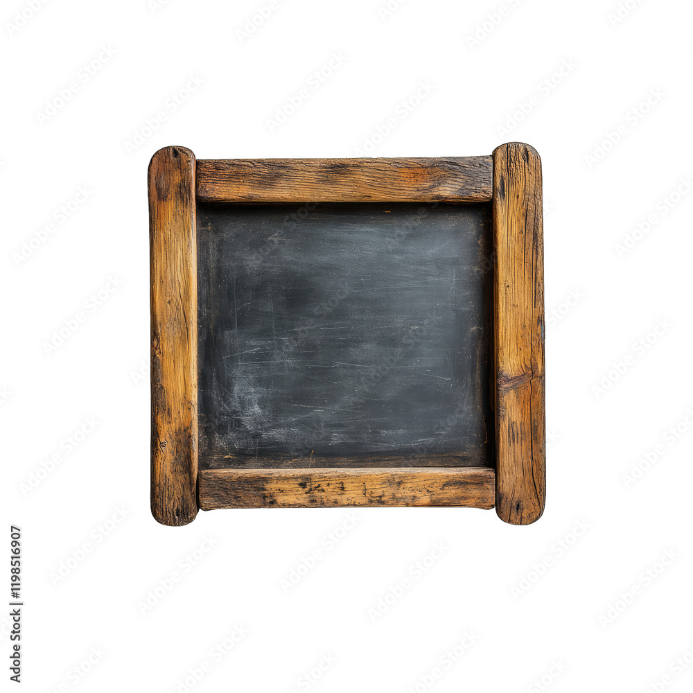 Obraz premium A vintage-style board with a weathered wooden frame, featuring chalk marks and scratches,
