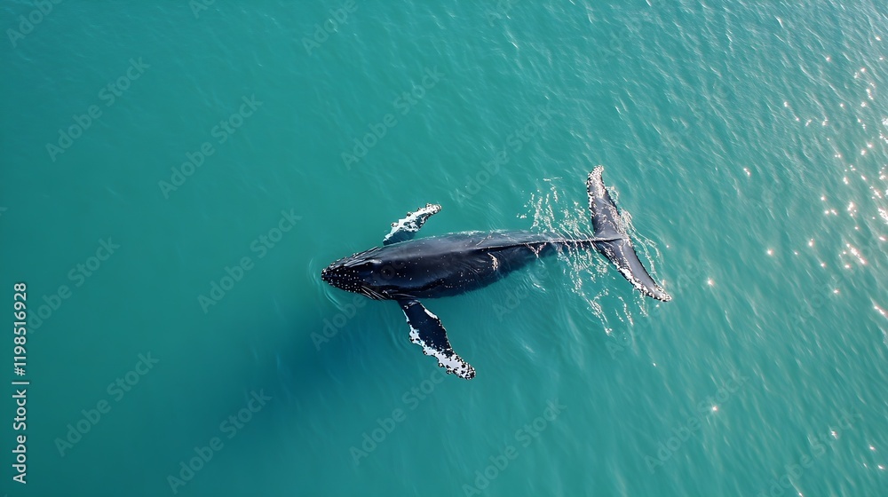 Fototapeta premium Baby Humpback Whale in Blue Water