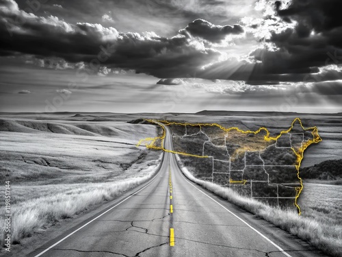Black & White South Dakota Street Map, Scenic Landscape Photography