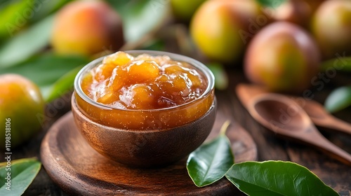 Background of delicate, sweet and sour Camu-Camu jam, made on the pulp of the very rare tropical Camucamu (Myrciaria dubia). It is the fruit with the highest concentration of vitamin C. photo