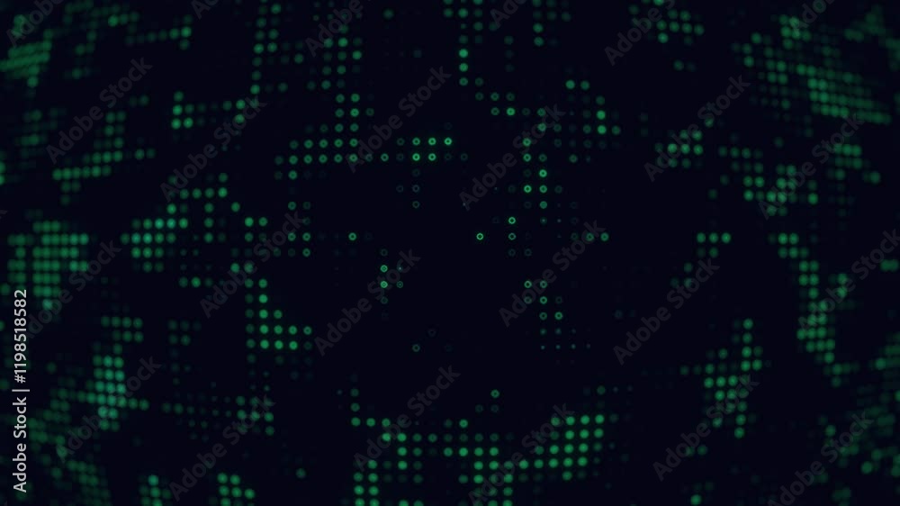 Glowing green digital dots abstract background animation data flow