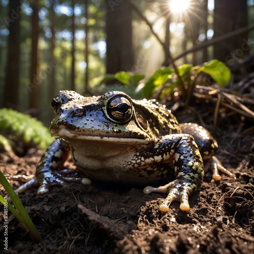 Australia's Unique Giant Burrowing Frog Poking Out of a Forest Burrow