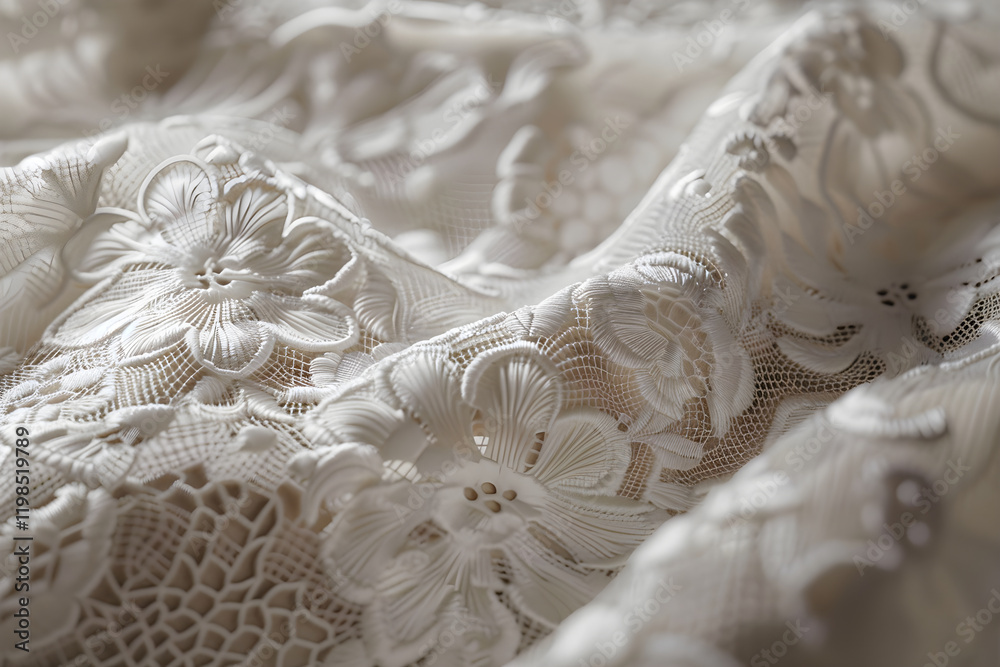 Intricate Lace Pattern Displaying Delicate Floral Motifs and Meticulous Thread Work Intricate Lace Pattern Displaying Delicate Floral Motifs and Meticulous Thread Work