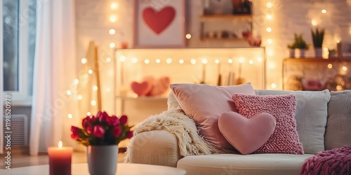 valentines day cozy living room with heart-shaped decor