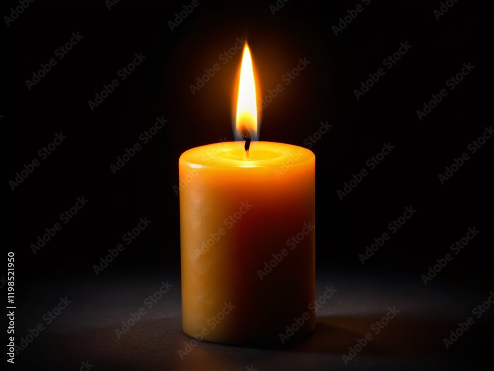 Burning Candle Close-Up: Isolated Flame on Black Background - Stock Photo Burning Candle Close-Up: Isolated Flame on Black Background - Stock Photo