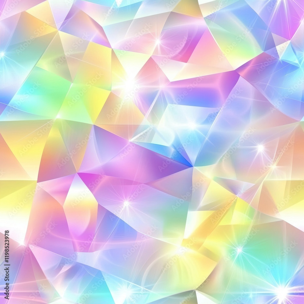 A vibrant, iridescent pattern featuring colorful geometric shapes and sparkling highlights, creating a dreamy and artistic visual effect. Ideal for wallpaper, fabric decor, design. seamless pattern A vibrant, iridescent pattern featuring colorful geometric shapes and sparkling highlights, creating a dreamy and artistic visual effect. Ideal for wallpaper, fabric decor, design. seamless pattern