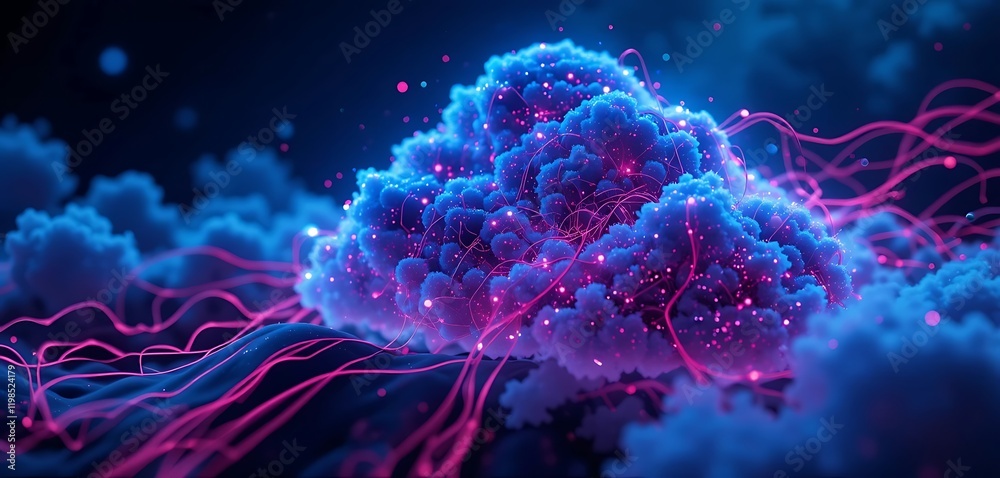 Obraz premium Abstract Cloud Formation with Glowing Pink Lines