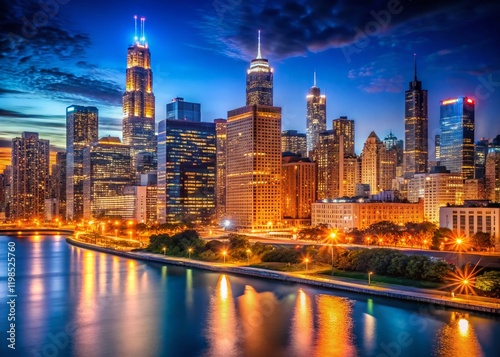 Chicago Skyline Night Lights - Stunning Cityscape View at Dusk