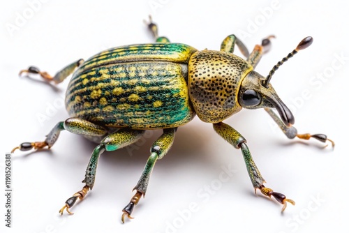 Cionus tuberculosus Weevil - Dorsal View, Isolated Insect on White Background, Macro Photography photo