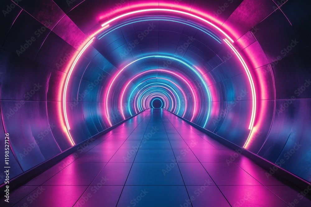 Futuristic neon tunnel with vibrant pink and blue lights. Futuristic neon tunnel with vibrant pink and blue lights.