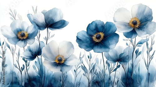 Blue Watercolor Flowers - Elegant Botanical Art for Home Decor