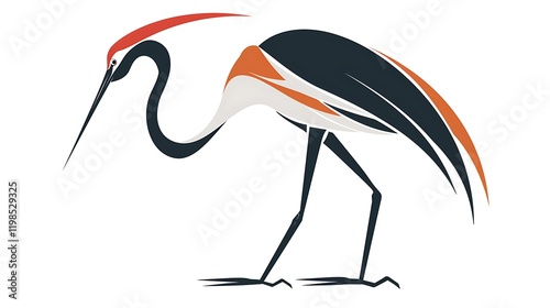 A modern crane bird icon with smooth, elegant curves isolated on white photo