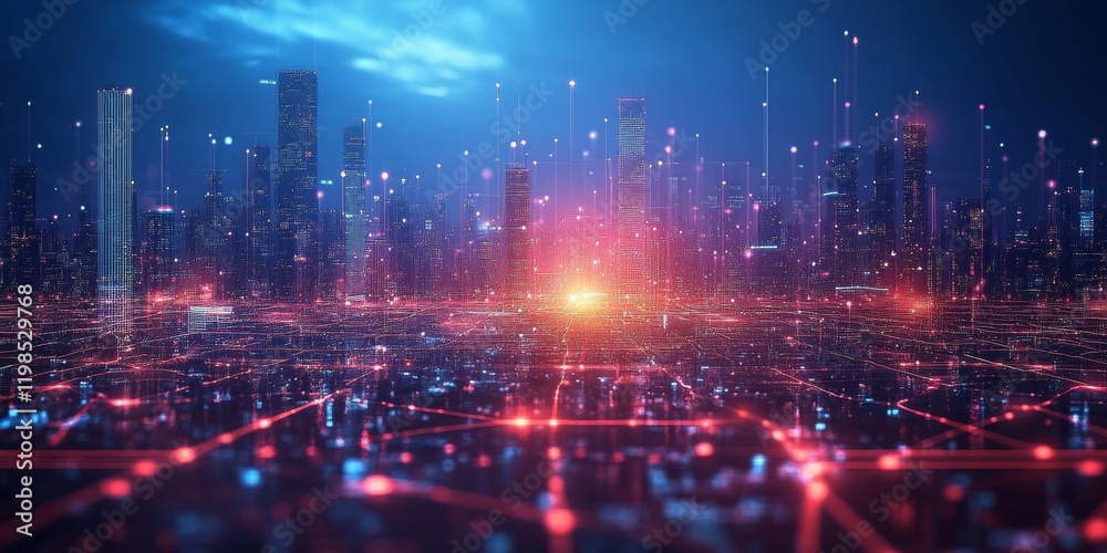 Futuristic cityscape with neon lights and shapes, Generative AI Futuristic cityscape with neon lights and shapes, Generative AI