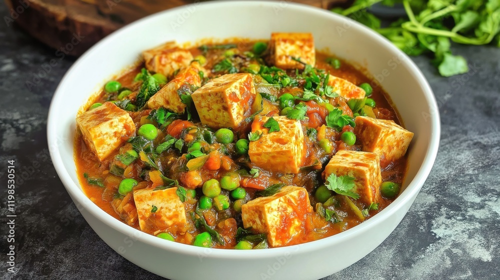 Paneer butter masala curry in a white bowl, closeup Paneer butter masala curry in a white bowl, closeup