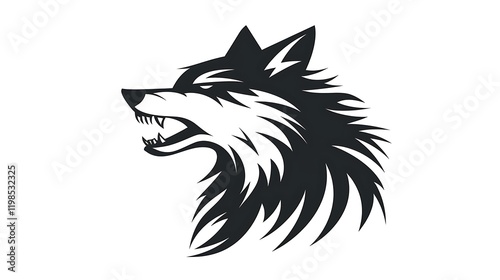 A sleek wolf in mid-howl icon with sharp, clean lines and a fierce expression isolated on white photo