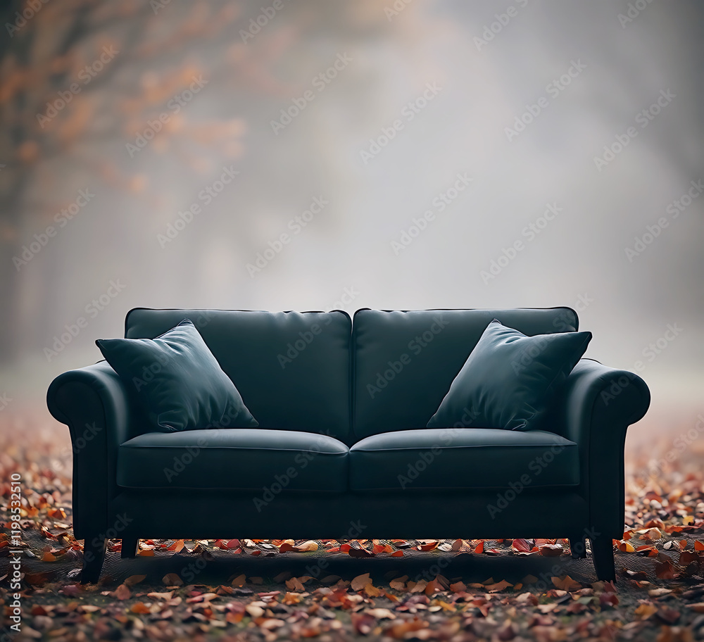 Fototapeta premium Stylish Dark Gray Sofa with Classic Design.