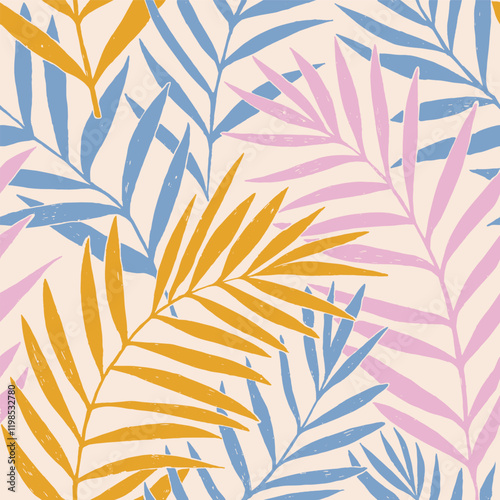 Seamless vector pattern palm dypsis leaves. Summer palm leaves tropical fabric design. Dypsis lutescens seamless pattern. Vector endless illustration.