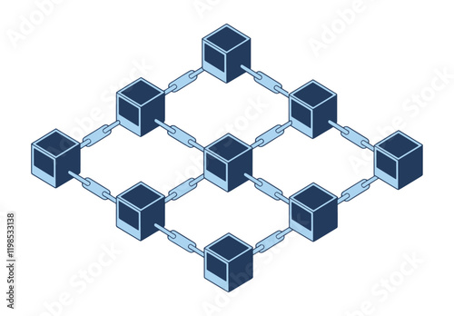 Illustration of interconnected blocks forming a chain, representing conceptual blockchain technology. Modern digital art with a sleek and abstract design.