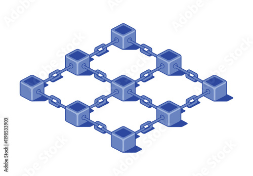 Illustration of interconnected blocks forming a chain, representing conceptual blockchain technology. Modern digital art with a sleek and abstract design.