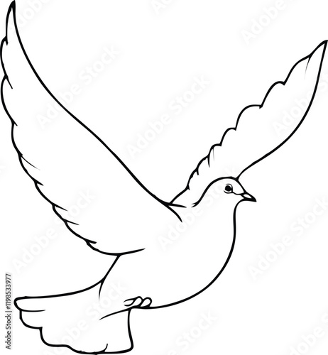 flying dove line vector illustration white background	
