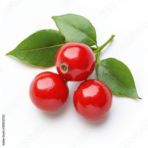 Red guarana with leaves isolated on white background