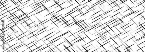 Black cross hatch seamless texture. Diagonal line repeated pattern surface. Rough sackcloth fabric background. Crosshatch linen canvas burlap overlay wallpaper. Vector textile cloth backdrop