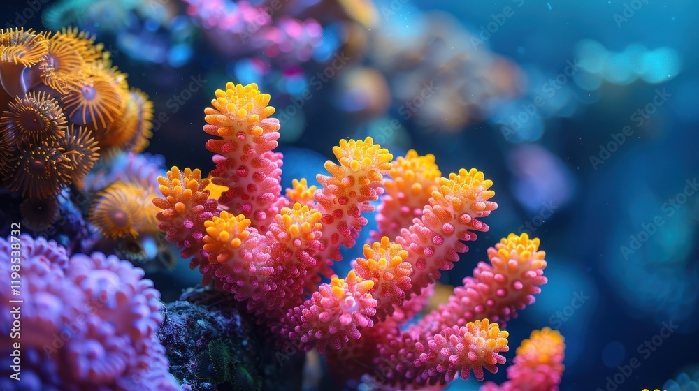 The brightly colored pink and yellow variegated stony coral The brightly colored pink and yellow variegated stony coral