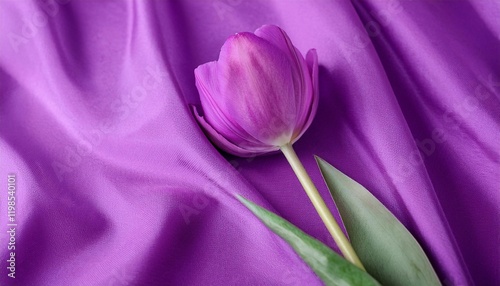 Purple Tulip Flower on a Draped Soft Purple Silk Fabric