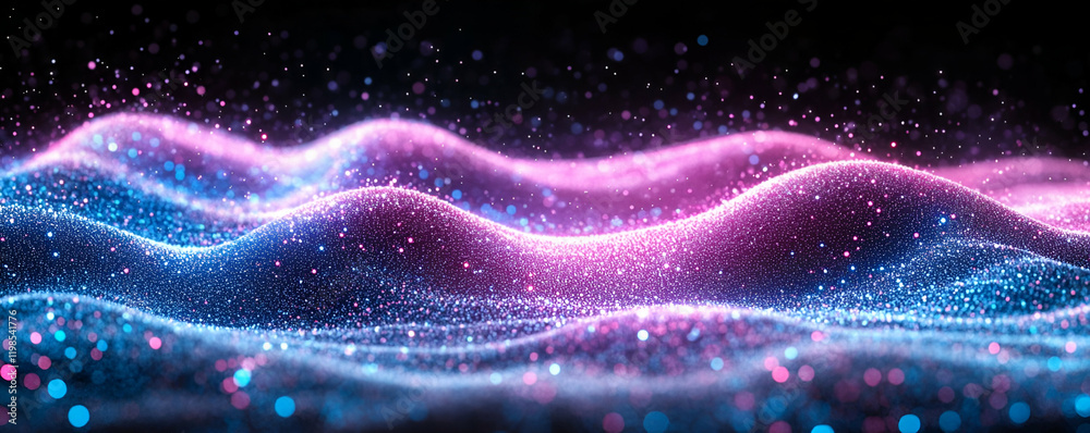 Fototapeta premium Glowing Particle Waves, Dark Background, Abstract Design