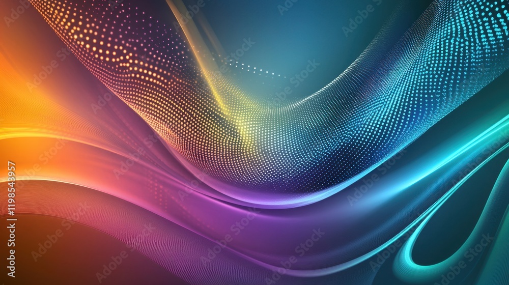 Obraz premium Abstract Colorful Wave Pattern Digital Art Background: Vibrant Hues and Dynamic Flowing Design