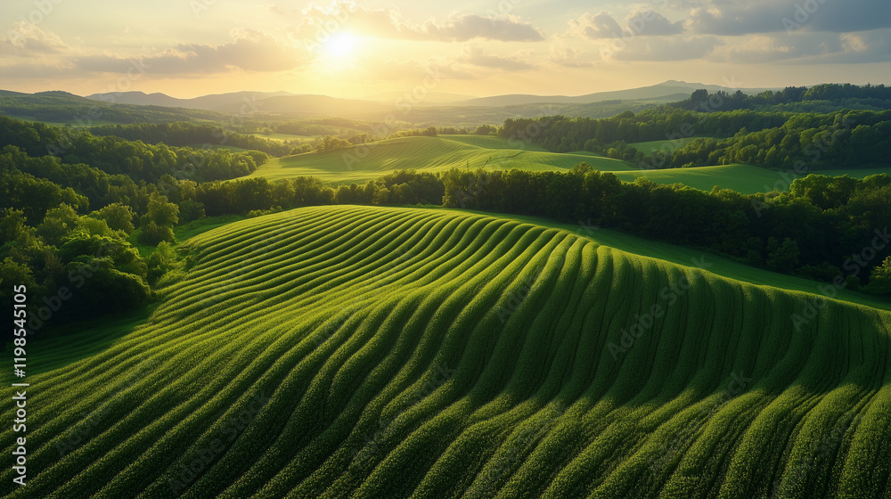 Fototapeta premium A rolling green hillside at sunset