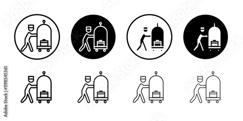 Bellboy with luggage cart icon Flat art illustration in outline