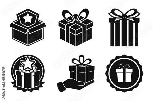 Collection of silhouette vector gift box minimalist icons isolated elements and symbol