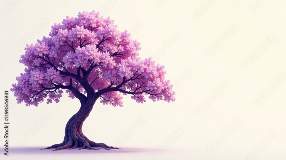 Obraz premium Serene Pink Blossom Tree on a White Background, a Symbol of Tranquility and Spring's Arrival