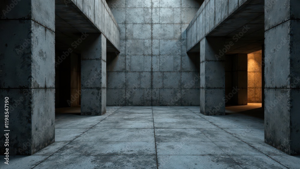 A dimly lit concrete chamber, featuring a series of weathered pillars and high ceilings, creates a somber and introspective atmosphere. A dimly lit concrete chamber, featuring a series of weathered pillars and high ceilings, creates a somber and introspective atmosphere.