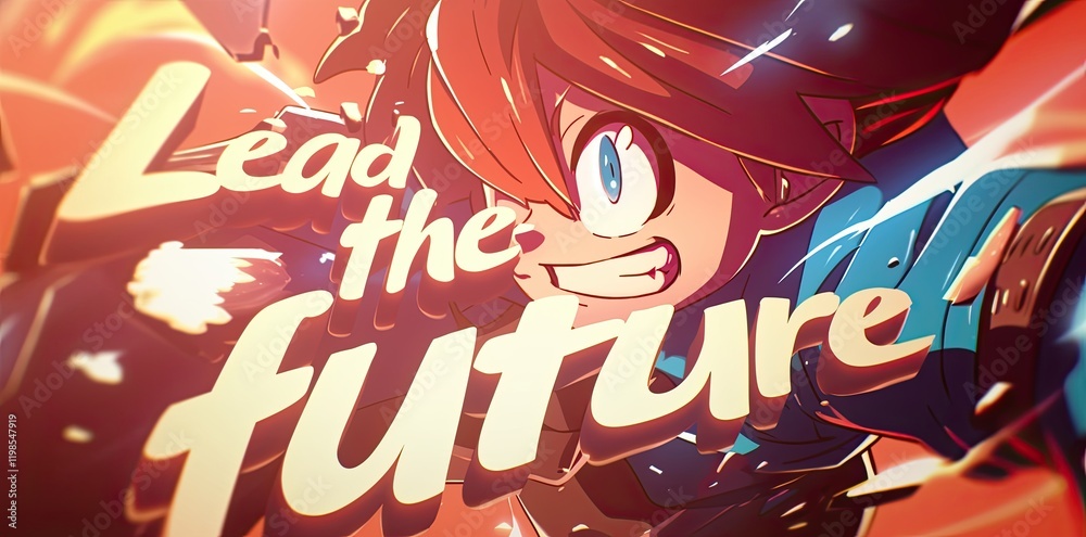 Obraz premium Energetic Anime Boy Leading the Future in Dynamic Pose, Vibrant Colors