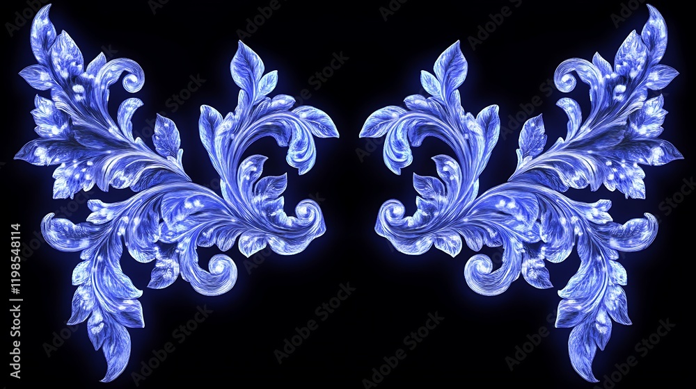 Blue Floral Ornament Elegant Design Symmetrical Artwork Blue Floral Ornament Elegant Design Symmetrical Artwork