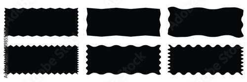Set of frames with zigzag edge, scallop edge shape. Set of jagged ellipses elements. Rectangle shape frame with zigzag edge. Rectangular jagged curved ... 