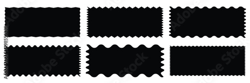 Set of frames with zigzag edge, scallop edge shape. Set of jagged ellipses elements. Rectangle shape frame with zigzag edge. Rectangular jagged curved ... 