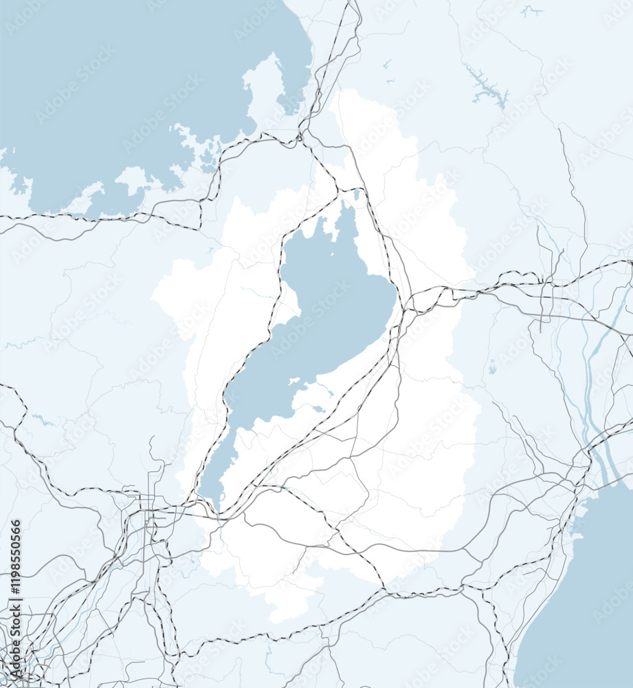 Fototapeta premium 日本の滋賀県と隣接する都道府県を含む、シンプルなロードマップ