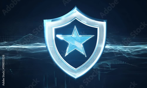 Digital shield animation representing secure systems and cybersecurity concepts with a futuristic network and technology background.