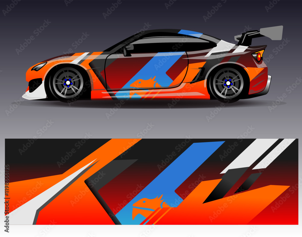 Car wrap design vector. Graphic abstract stripe racing background designs for vehicle, rally, race, adventure and car racing livery Car wrap design vector. Graphic abstract stripe racing background designs for vehicle, rally, race, adventure and car racing livery