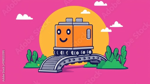 Happy train on a colorful track animated scene vibrant background whimsical concept