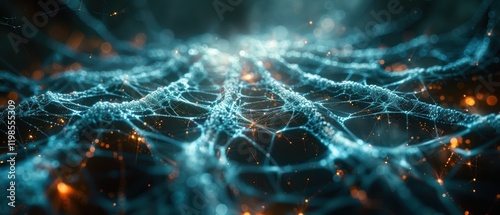 Intricate Network Glowing Nodes Teal Orange Abstract Background Connectivity Technology