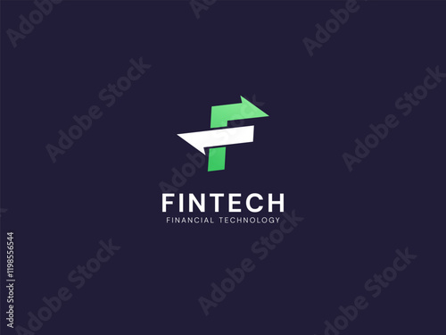 FinTech Financial Technology with Convert Arrows overlapping in letter F technology Analysis logo vector design concept. Letter f logotype symbol for digital finance, ui, Financial technology, website