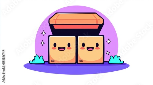 Cheerful animated boxes digital design graphic whimsical environment playful concept for kids
